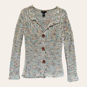 BCBGMAXAZRIA vintage y2k multicolored funky knit button-up cardigan